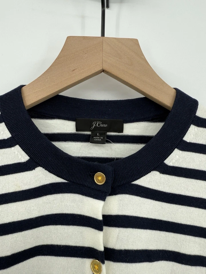 Suéter J Crew Mujer Grande Azul Rayas Cárdigan Think Ligero NUEVO Foto 2 de 4