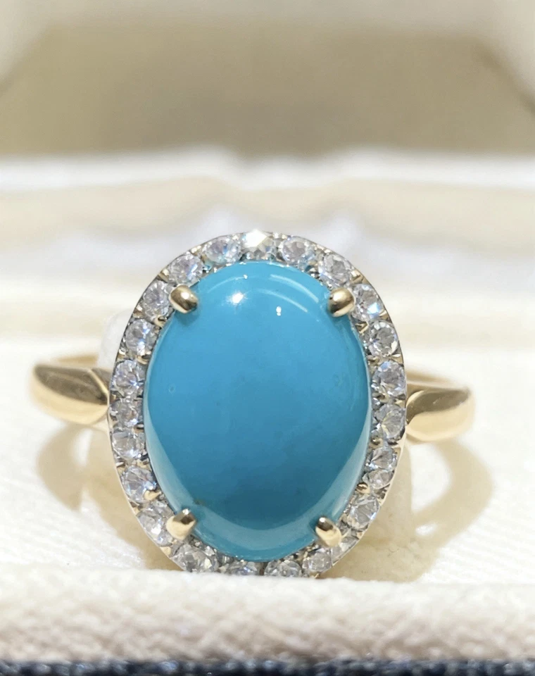 Винтажная элегантность: 14K золото бирюза и бриллиант Halo кольцо - Изображение 4 из 4