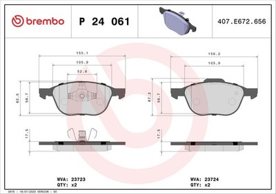 Bremsbelagsatz Scheibenbremse PRIME BREMBO P 24 061 für FORD VOLVO FOCUS MAX V50