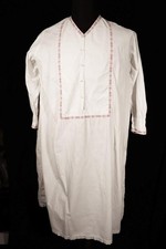 Vintage French 1940's White Cotton Night Gown With Red Trim Size Large Exc Cond