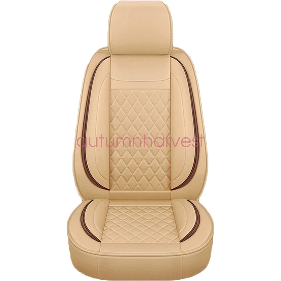 For Lincoln Car 5-Seat Covers Full Set Faux Waterproof Cushion Protector Tan - Image 2 of 4