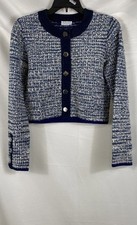 Claudie Pierlot Women's Blue Tweed Cropped Jacket Metallic Boucle Sz S