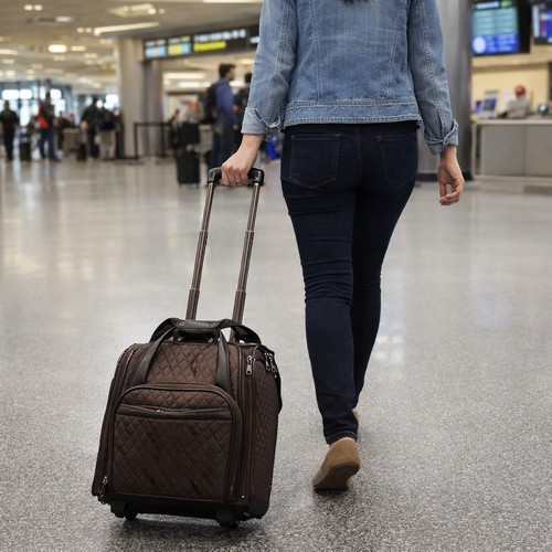Brookstone Rolling Carry On Overnight Bag Quilted Brown Paisley Lined 13"x14"x8"