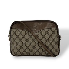 GUCCI Old Gucci GG Supreme Camera Bag Beige Brown 17x23x5 113cm Vintage
