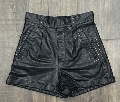 The Kooples Sheep Leather Shorts Black Metal Studs Moto Grunge Women s Size 0