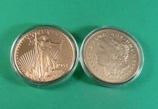 TWO Fantasy Coins: Limited Edition 1933 DOUBLE EAGLE & .999 MILLS GOLDEN MORGAN