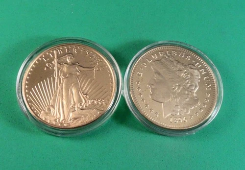 TWO Fantasy Coins: Limited Edition 1933 DOUBLE EAGLE & .999 MILLS GOLDEN MORGAN