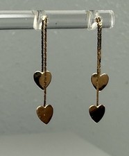 14k Yellow Gold Delicate Dangling Hearts Earrings .37 grams