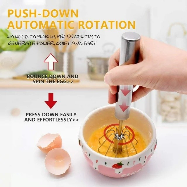 Semi-Automatic Egg Whisk Hand Push Egg Beater Stainless Steel Blender Mixer Tool