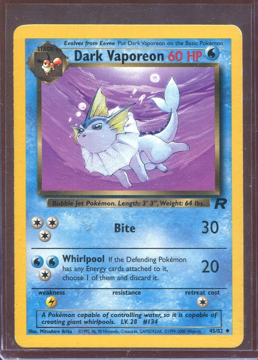 DARK VAPOREON  45/82 Team Rocket Pokemon Card Uncommon Unlimited MP