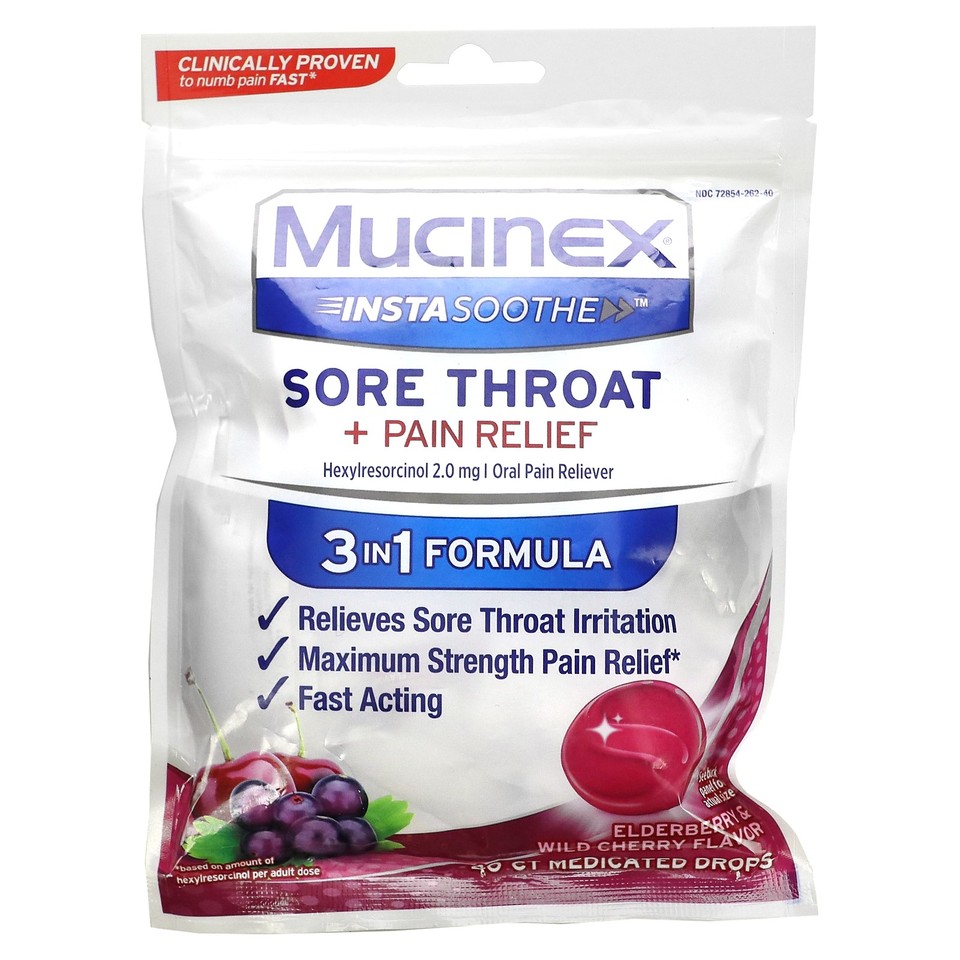 InstaSoothe, Sore Throat + Pain Relief, Elderberry & Wild Cherry, 2 mg, 40