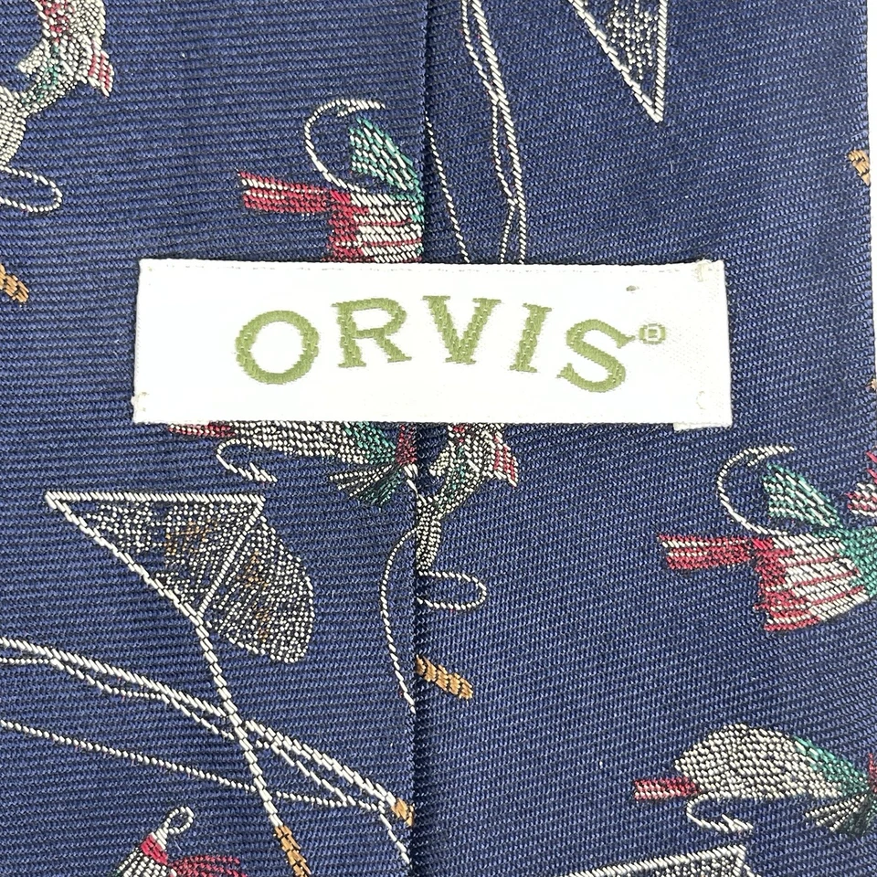 Corbata Jacquard 100% Seda Pesca con Mosca Orvis Años 80 90 De Colección EE. UU. 59.5" X 4" Exterior Foto 3 de 4