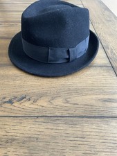 Lite Felt Mens M Black Packable Water Resist 100% Wool Vtg USA Made Fedora Hat