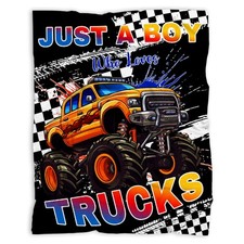 Just Boy Who Loves Trucks Blanket Car Themed Flannel Kids Throw 40x50 Inch