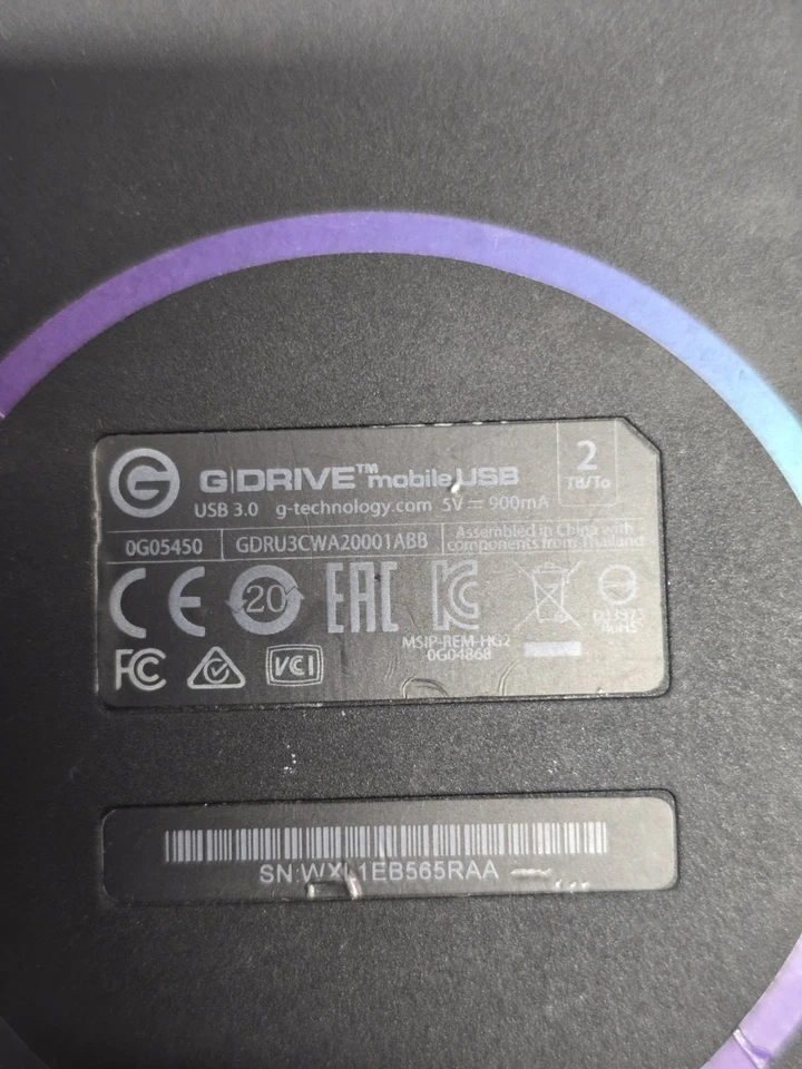 G-Drive Mobile USB 3.0 2TB External Hard Drive 0G05450 Used Black Formatted - Image 3 of 4