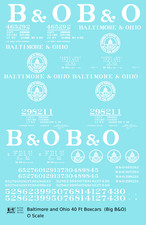 K4 O Scale Decals Baltimore and Ohio 40 Ft Boxcar White Big B O