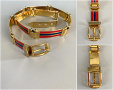 CINTURA Gucci LUXURY BELT METALLO ARTICOLATO FINITURA ORO SMALTO ROSSO BLU 70's