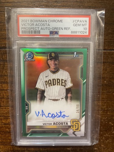 VICTOR ACOSTA 2021 BOWMAN CHROME 1ST GREEN REFRACTOR GEM AUTO 34/99 PSA 10