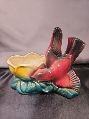 VTG. ART POTTERY PLANTER  PRETTY PINK BIRD # 246 U.S.A.  AMERICAN BISQUE / BRUSH
