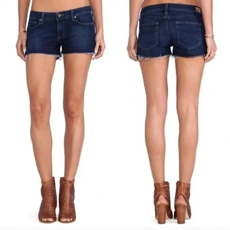 Paige Catalina Mid Rise Blue Denim Jean Frayed Hem Cutoff Shorts Women's 28