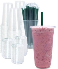 100 SETS 32 oz Clear Plastic Cups with Lids and STRAWS, Disposable Drinking...