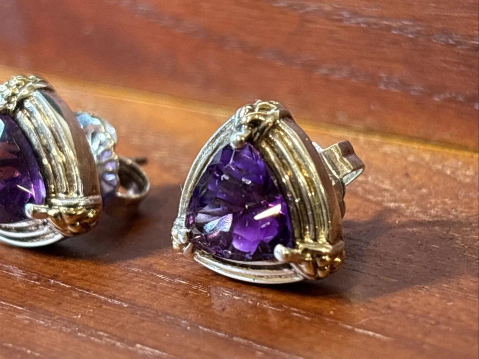 Pendientes Lorenzo Joyería Fina Amatista en Oro 18k y Plata de Ley 925 Foto 3 de 4