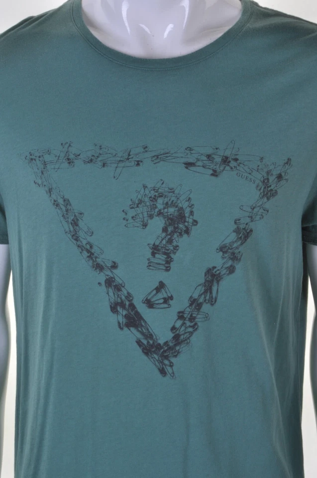 GUESS Vintage 90s Safety Pin Design T Shirt XL Punk Y2K Designer Top Green - Imagem 3 de 4