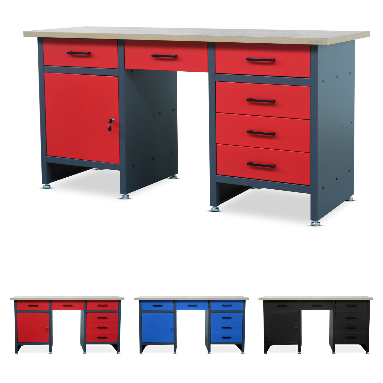 Banco da lavoro con 6 cassetti e piano MDF