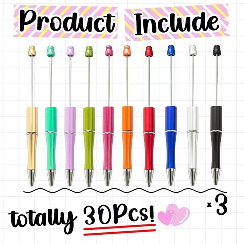 30Pcs Beadable Pens Bulk, Plastic Bead Pen Black Ink Ballpoint Pens, Diy Teacher - Picture 2 of 2