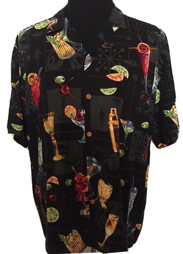 Paradise Found Mens Hawaiian Shirt XL Extra Large Cocktails Drinks Black - Picture 2 of 9