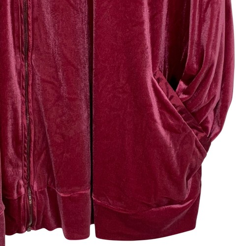 Womens Velour Y2K Plus Size 26/28W Burgundy Zip-Up Hoodie Pockets Loungewear - Picture 3 of 9