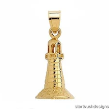 New 14k Yellow Gold 3-D Lighthouse Pendant