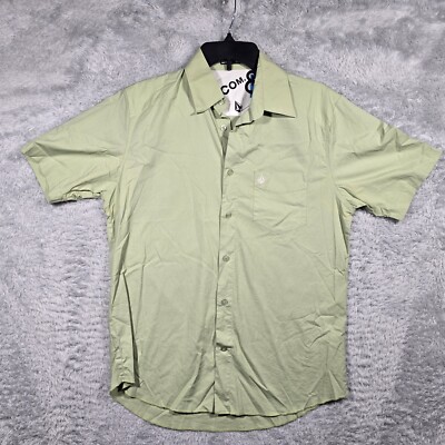 Valcom Tailored Shirt Mens Small Green Button Up Short Sleeve -stain