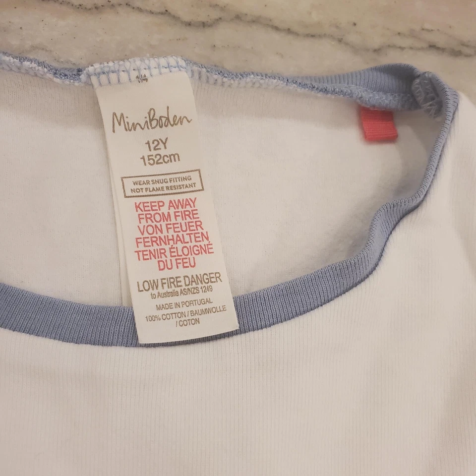 Pijama Mini Boden Niñas Blanco/Azul Pájaro Navidad Vacaciones Talla 12 Foto 4 de 4