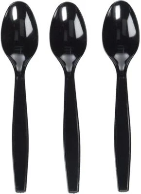 CATERGOLD Black Plastic Spoons Cutlery Spoon Reusable Plastic for Party Wedding Catering