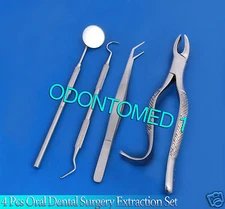 SET OF 4 PCS ORAL DENTAL SURGERY EXTRACTION KIT WITH EXTRACTING FORCEPS #18L