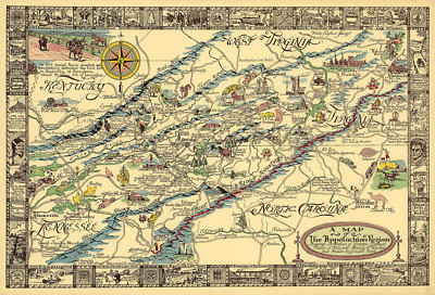 Pictorial Map of the Appalachian Region Historical Wall Poster Vintage History