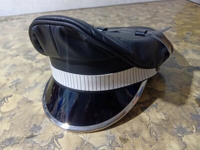 kn Echt Lederen Zwart Leger Muir Biker Peaked Politie Gay BLUF Cap Hat