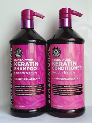 ARGANATURAL ~ Hydrolyzed Keratin Shampoo & Conditioner ~ Smooth & Shine 2x 960ml