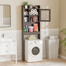 Over the Toilet Storage Cabinet Above Toilet Bathroom Organizer with Door Brown