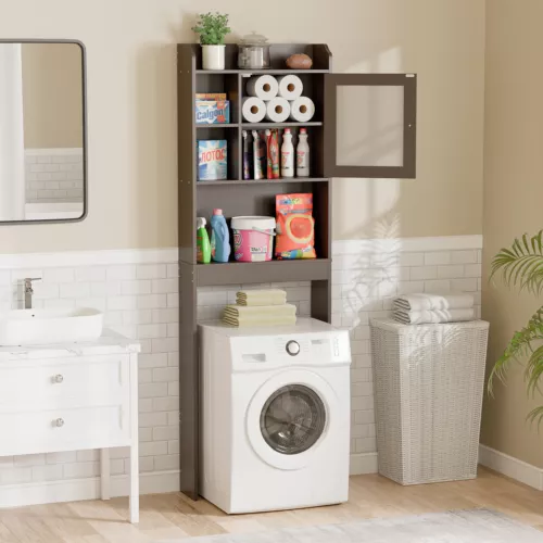 Over the WC Aufbewahrungsschrank Badezimmer Organizer mit Regal braun/weiß/grau - Bild 23 von 31