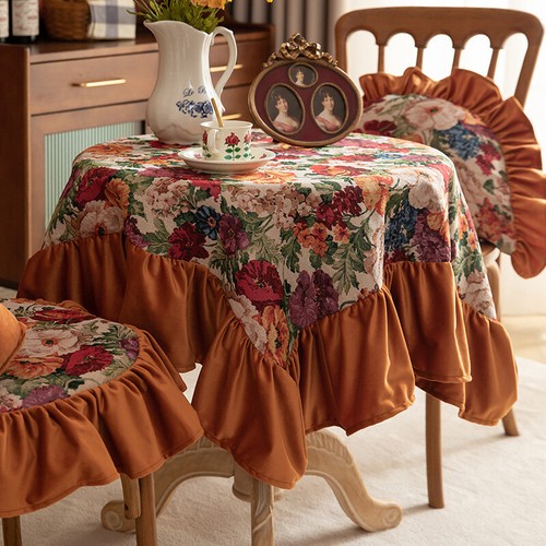 Jacquard Yarn-Dyed Floral Tablecloth Round Lotus Leaf Room Table Cloth - Picture 12 of 16