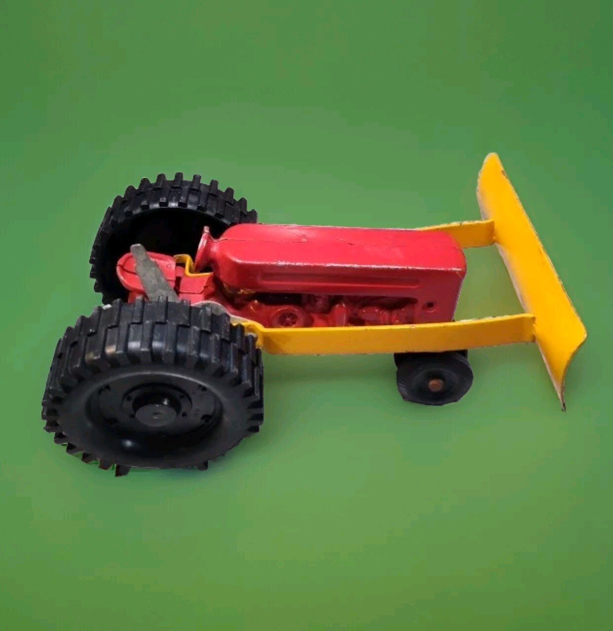 Vintage 1960s Steel Red Yellow Tractor With Bulldozer Blade Attachment(UNCOMMON)