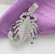 2.64 Ct Round Cut Simulated Diamond Scorpio Charm Pendant 14k White Gold Plated