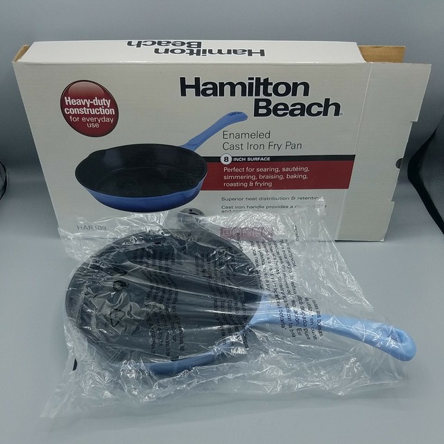 Hamilton Beach 8 Inch Blue Enameled Coated Solid Cast Iron Frying Pan