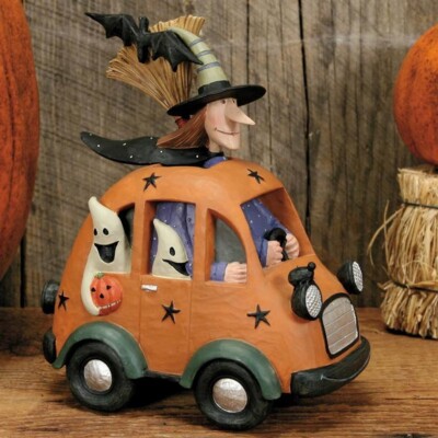 Williraye Studio WW6185 WITCH W/GHOSTS IN MINI CAR Resin Figurine, RETIRED