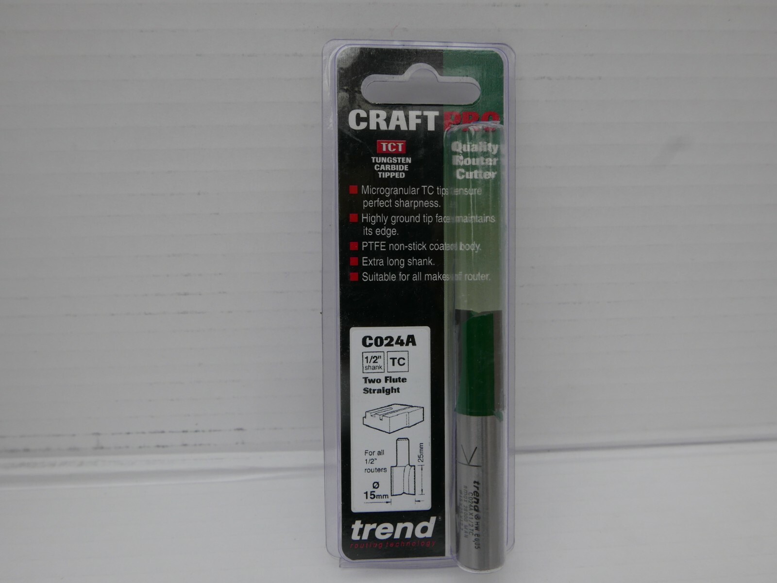TREND C024AX1/2TC C024A  15MM  X  25MM TCT ROUTER CUTTER BIT DEPTH 1/2"" SHANK