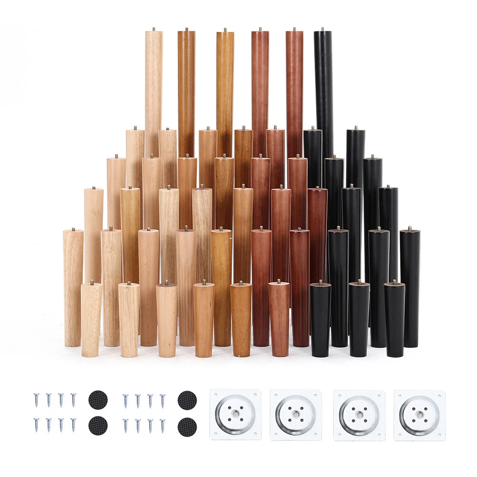 4pc Wooden Table Legs Tapered Solid Oak Table Chair Stool Chest Sofa Feet 6 Size - Image 4 of 4