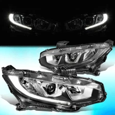 FOR 2016-2021 HONDA CIVIC PAIR CHROME HOUSING LED DRL PROJECTOR HEADLIGHT/LAMPS
