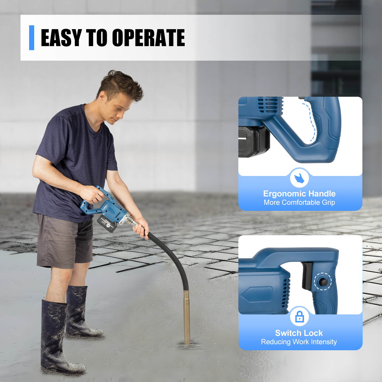 Hand-held Electric Concrete Vibrator Cordless Vibrating Rod With 2 Batteries NEW